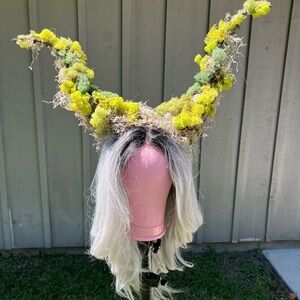 Unique Horned Headpiece with Blonde Wig